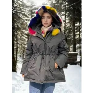 Kadın Su Geçirmez Kapüşonlu Mont - Füme