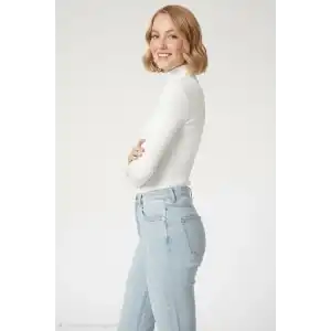 Kadın Tam Boğazlı Fitilli Likrali Kaşkorse Badi İnce Uzun Kollu Kazak - Beyaz