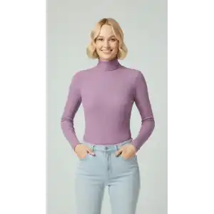 Kadın Tam Boğazlı Fitilli Likrali Kaşkorse Badi İnce Uzun Kollu Kazak - Mor