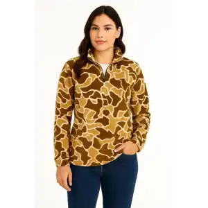 KADIN Yarım Fermuarlı Desenli Polar Sweat Yakalı, Uzun Kollu, Oversize Rahat Kalıp - Kahverengi