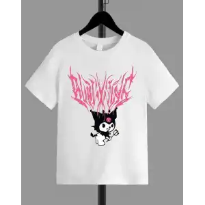 Kız Çocuk Bisiklet Yaka Baskılı T-Shirt - Beyaz