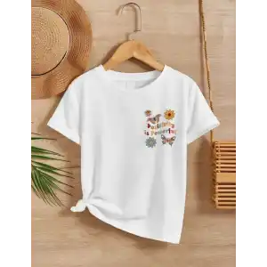 Kız Çocuk Bisiklet Yaka Baskılı T-Shirt - Beyaz