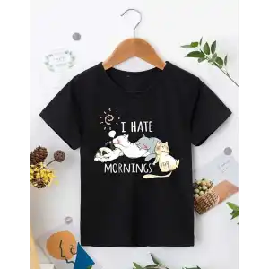 Kız Çocuk Bisiklet Yaka Baskılı T-Shirt - Siyah