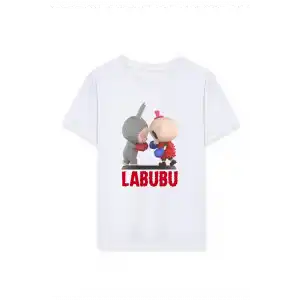 Kız Labubu Çocuk Baskılı T-Shirt - Beyaz