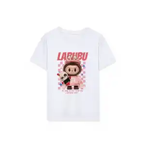 Kız Labubu Çocuk Baskılı T-Shirt - Beyaz
