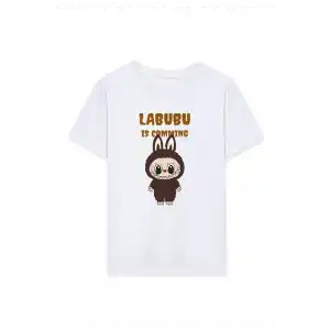 Kız Labubu Çocuk Baskılı T-Shirt - Beyaz
