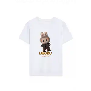 Kız Labubu Çocuk Baskılı T-Shirt - Beyaz