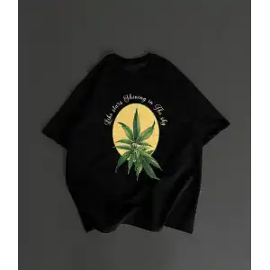 Ön ve Arka Baskılı Oversize Bisiklet Yaka T-shirt- Siyah