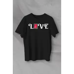 Sevgililer Günü İçin Özel Tasarım Love Baskılı T-shirt - Siyah