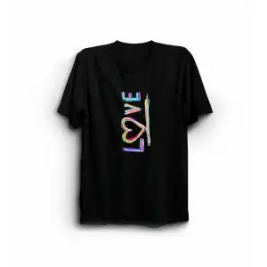 Sevgililer Günü İçin Özel Tasarım Love Baskılı T-shirt - Siyah