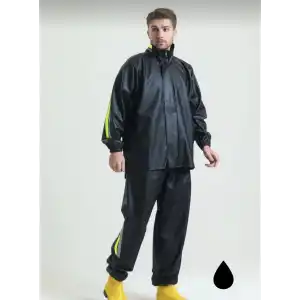 Tam Kalıp Motorcu Kurye Su Gecirmez Yağmurluk Takım - Siyah