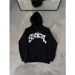 Üç İplik Kapüşonlu Baskılı Oversize SweatShirt- Siyah