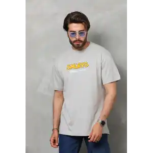 Unisex Basic Bisiklet Yaka Oversize T-Shirt - Gri