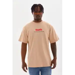 Unisex Baskılı Oversize T-Shirt - Bej