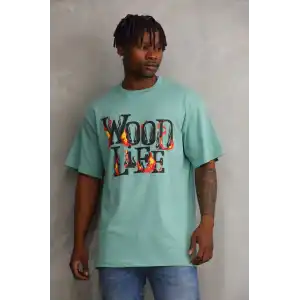 Unisex Baskılı Oversize T-Shirt - Mint Yeşili