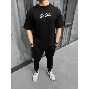 Unisex Baskılı Oversize T-Shirt - Siyah