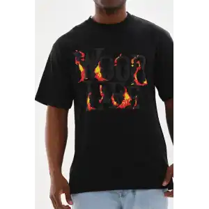 Unisex Baskılı Oversize T-Shirt - Siyah