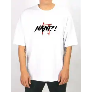 Unisex Bisiklet Yaka Baskılı Oversize T-Shirt - Beyaz