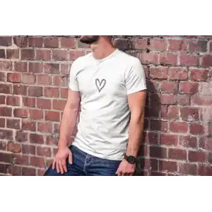 Unisex Bisiklet Yaka Baskılı Oversize T-Shirt - Beyaz