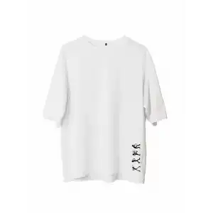 Unisex Bisiklet Yaka Baskılı Oversize T-Shirt - Beyaz