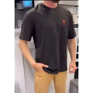 Unisex Bisiklet Yaka Baskılı Oversize T-Shirt - Siyah