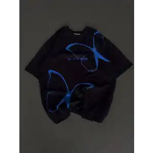 Unisex Bisiklet Yaka Baskılı Oversize T-Shirt - Siyah