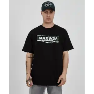 Unisex Bisiklet Yaka Baskılı Oversize T-Shirt - Siyah