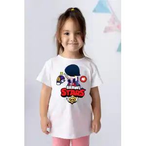 Unisex Bisiklet Yaka Kısa Kol Baskılı Çocuk T-Shirt - Beyaz