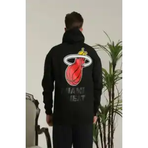 Unisex Kapşonlu Baskılı Sweetshirt - Siyah