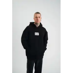 Unisex Kapşonlu Uzun Kol Patchli Nakışlı SweatShirt - Siyah