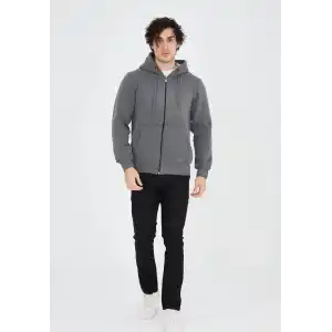 Unisex Tam Fermuarlı Kapşonlu  SweatShirt - Füme