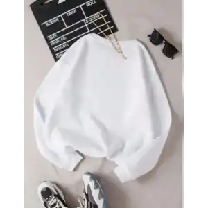 Unisex Üç İplik Biskilet Yaka SweatShirt - Beyaz