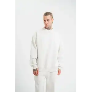 Unisex Uzun Kol Bisiklet Yaka Yıkamalı SweatShirt - Beyaz