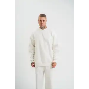 Uzun Kol Bisiklet Yaka Basic SweatShirt - Beyaz