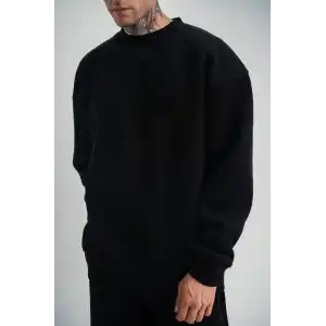 Uzun Kol Bisiklet Yaka Basic SweatShirt - Siyah