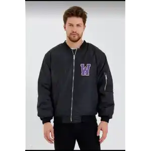 Wild One Baskılı Erkek Bomber Mont – Panter Desenli, Fermuarlı, Kapitone Astarlı Ceket - Siyah