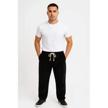 Erkek Fitilli Kadife Cepli Buggy Pantolon Oversize Rahat Kalıp - Siyah