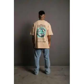 Erkek Sırt Baskılı T-shirt - Bej