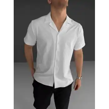 İki İplik Kumaş  Gömlek - Beyaz