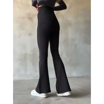 İspanyol Paça Yüksek Bel Tayt - Siyah