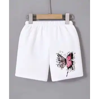 Kadın Beli Lastikli Baskılı Mini Şort - Beyaz