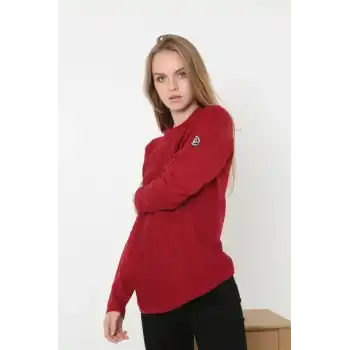 Kadın Biskilet Yaka Kolu Armalı - Kırmızı