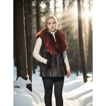 Kadın Kolsuz Hakiki Kürk - Siyah