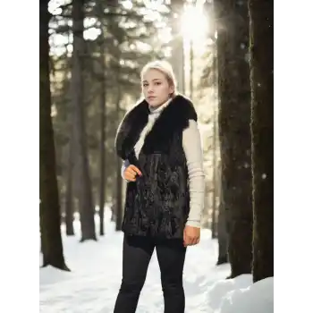 Kadın Kolsuz Hakiki Kürk - Siyah