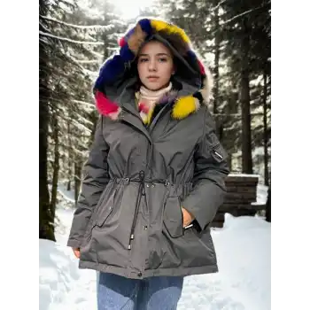 Kadın Su Geçirmez Kapüşonlu Mont - Füme