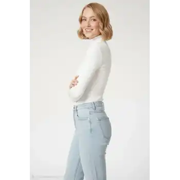 Kadın Tam Boğazlı Fitilli Likrali Kaşkorse Badi İnce Uzun Kollu Kazak - Beyaz