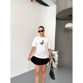 Kısa Kol Baskılı T-shirt - Beyaz