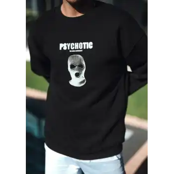 Kışlık Bisiklet Yaka Baskılı SweatShirt - Siyah