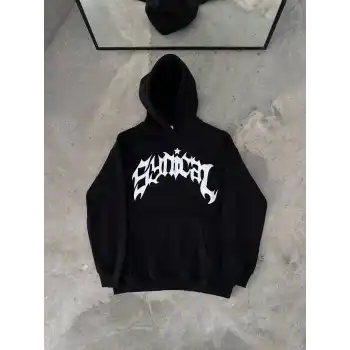 Kışlık Kapüşonlu Baskılı Oversize SweatShirt- Siyah