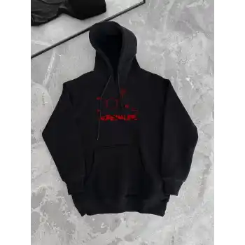 Kışlık Uzun Kol Kapüşonlu SweatShirt - Siyah